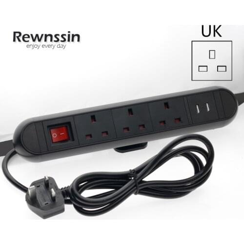 Clip-on Desktop Socket With USB Triple British Standard Power Outlet Removable Power Strip With 1.8m Extension Cord