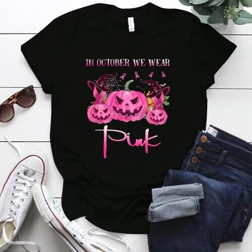 Pink Style Pumpkin Printing Halloween T Shirt Women Summer Clothes Tops Vintage 70s Harajuku Shirts for Women Ropa De Mujer