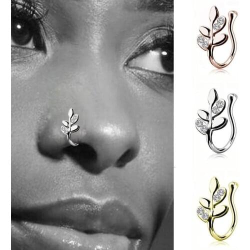 2021 New Ladies No Perforated Leaf Nose Studs Nostrils Round Beaded Nose Ring Earrings Silver Plated Body Piercing Jewelry Jewel