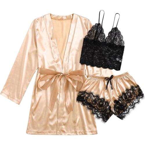 Silk Pajamas Set Women Satin Robes Sleepwear Lingerie Sets Sexy Loungewear Home Suit Summer Shorts Ensemble Pyjama Femme