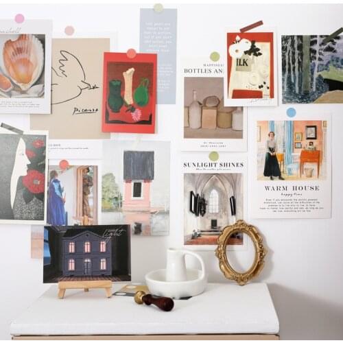 Ins Nordic Retro Abstract Art Postcard 6 Sheets Famous Paintings Decoratiove Card Wall Sticker Creative Poster Include Stickers