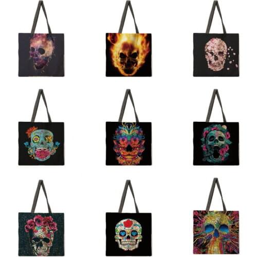 Outdoor shopping bag floral skull print handbag ladies casual handbag shoulder bag fashion beach bag tote bag