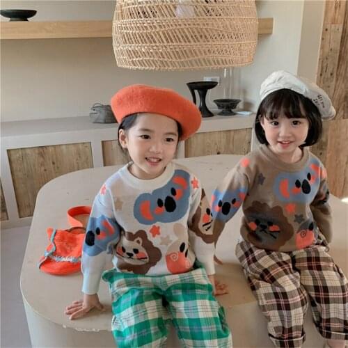 Girls Sweater Babys Coat Outwear 2021 Cartoon Thicken Warm Winter Autumn Knitting Scoop Jacket Long Sleeve Childrens Clothing