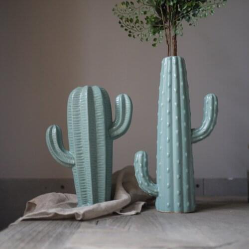 Vintage Matte Green Cactus Large Vase/Ceramic Planter