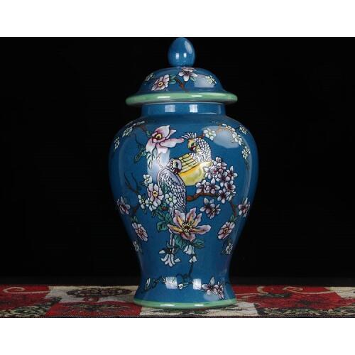 High grade Jingdezhen hand made temple jar vase ceramic porcelain ginger jar bird flower