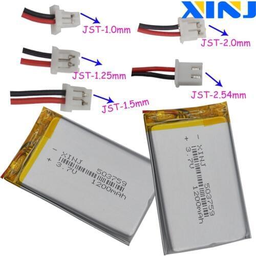 XINJ 3.7V 1200mAh Li Po Polymer Battery 503759 JST-PH 1.0/1.25/1.5/2.0/2.54mm Plug For GPS PDA Camera Navigation Music Player