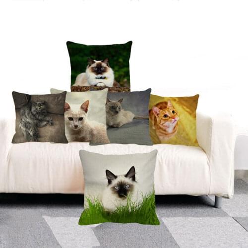 XUNYU Pillow Case Cute Pet HD Cat Cushion Cover Linen Pilllowcase Home Decoration Sofa Throw Pillowcase 45cmx45cm B0085