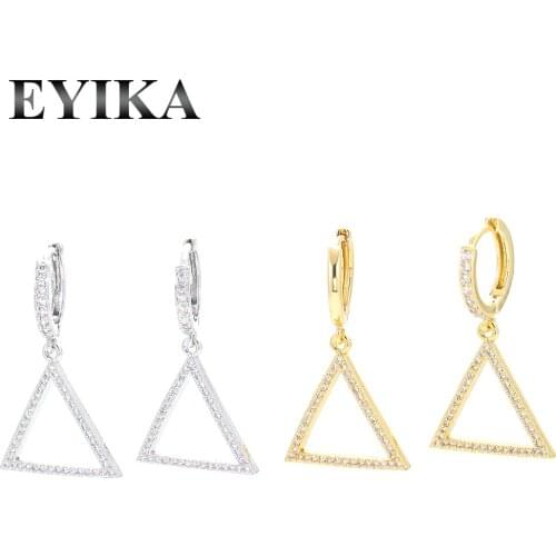 EYIKA Fashion Cubic Zirconia Triangle Drop Earrings for Women Gold Silver Color Geometric Pendant Piercing Earring Gift Jewelry