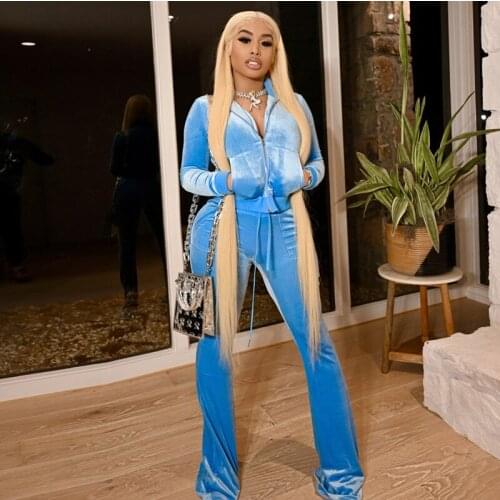 Winter Velvet Two Piece Set Women Tracksuit Zipper Jacket Top and Wide Leg Pants Sweatpants Matching Sets Casual Sport Suits