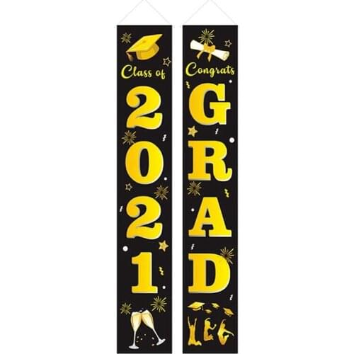 1 Pair Graduation Porch Sign Class of 2021 Door Banner Congrats Graduation Signs for Graduation Party Decorations