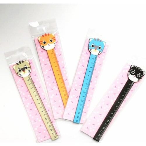 24pcs Cute Cat Ruler Wooden 15cm Straightedge Student Stationery Reward Gift Drawing DIY School Study Office Supplies Birthday