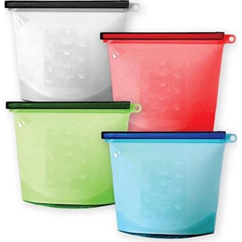 4Packs 4L Reusable Airtight Seal Food Storage Container Versatile Cooking Washable Silicone Fresh Bag for Fruits Vegetables Meat