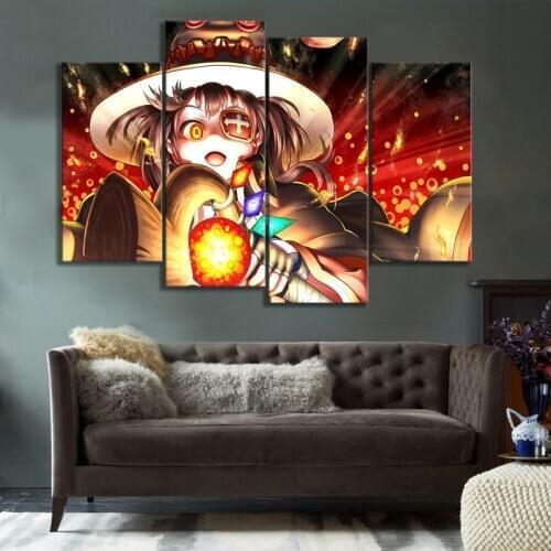 4 Panels HD Anime Girl Pictures S Megumin Kono Subarashii Sekai Ni Shukufuku Wo Cartoon Wall Sticker Canvas Paintings Home Decor