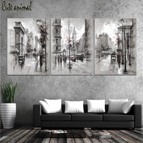 Diamond Painting 3 pieces abstract European city streets Cross Stitch Diamond Embroidery full round Square drill Diamond Mosaic