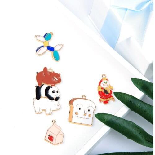 6pcs/lot Panda Polar Bear Bread Balloon Dog Chair Pendants animal Enamel Charms for DIY Earring Jewelry Handmade Finding XL713