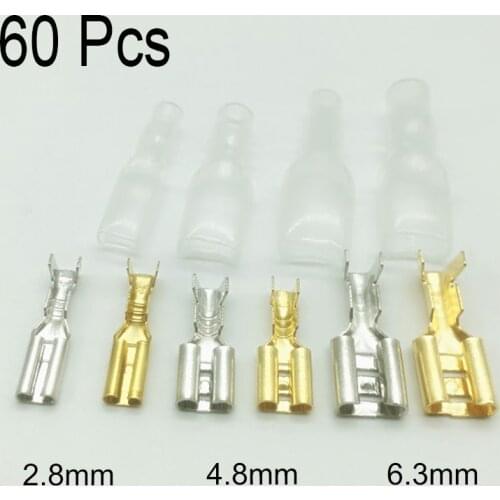 60Pcs Terminal Female Male Connector 2.8/4.8/6.3mm Butt Splice Terminals for Wire 12/18awg Crimp Cable Eletrico Car Accessories