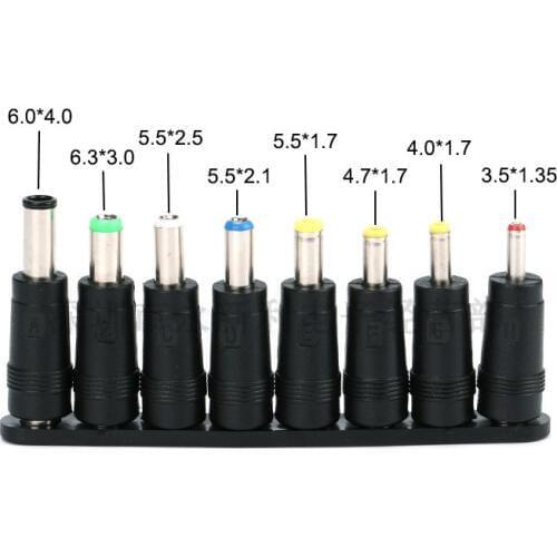 8pcs DC 5.5X 2.1 MM female jack plug adapter Connectors to 6.3 6.0 5.5 4.8 4.0 3.5mm 2.5 2.1 1.7 1.35mm Male Tips power adaptor
