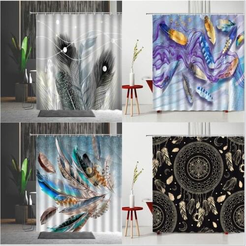 Black Shower Curtains Dream Catcher Animal Bird Feather Ethnic Style Bathroom Decoration Home Supplies Bath Partition Curtain