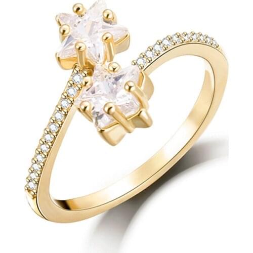 Double Stars CZ Rings for Women Girls Gifts Fashion Resizable Engagement Wedding Jewelry Free Size Rhinestone Ring Anillos Bague