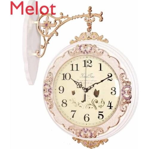 Double-Sided Pocket Watch Pastoral Modern Simple and Fashionable Solid Wood Living Room Wall Clocks Creative Mute Wall Clock