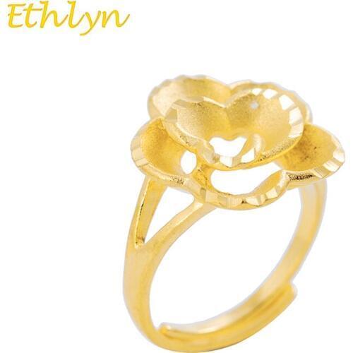 Ethlyn Brand High Quality Ethiopian/African/Nigerian Style Adjustable Flower Jewelry Gold Color Ring Women Wedding Gifts R50