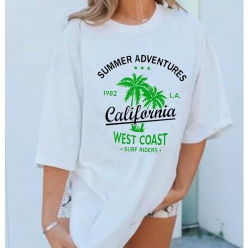 Summer adventure Tshir Casual Oversized Tee Best Surfing Santa Monica California Womens Retro Style T-Shirt Vacation Beach Shirt