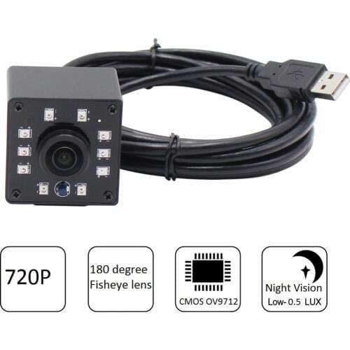 ELP 1280*720P HD Wide angle CCTV Surveillance USB Camera fisheye lens CMOS OV9712 Mini box Camera With IR CUT and led Board