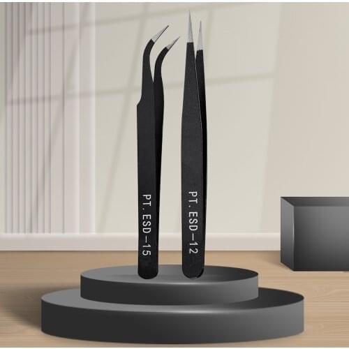 2Pcs Black Eyebrow Tweezer Stainless Steel Curved Straight Sequins Beads Nail Art Picking Tool Diamond Rhinestone Eyelash Tool