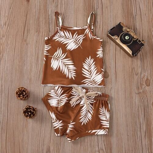 Summer Cute Toddler Infant Baby Girls Clothes Sets Leaves Leopard Print Sleeveless Vest Tops + Shorts 2PCS Outfit 0-24M