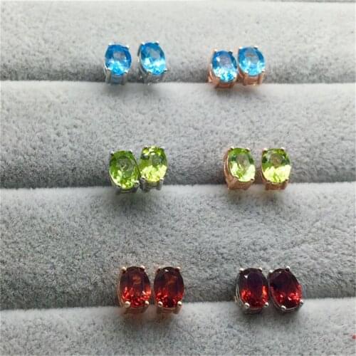 Colorful Jewelry Woman 925 Silver Inlaid Blue Topaz Olivine Garnet Pircing Aretes De Mujer Ear Studs Earring