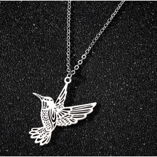 Creative Womans Chain Hummingbird Necklace Bird Jewellery Trendy Korean Stainless Steel Origami Necklace Collares femme 2021