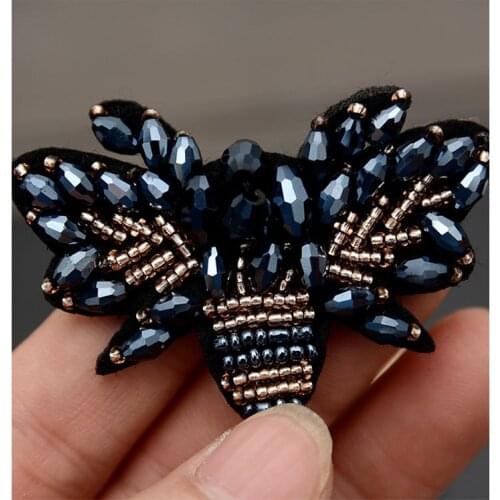 Cute Animal Rhinestone Patches Navy Blue Bead Butterfly Patch Cartoon Clothing Bag Hat Stickers Thermo Badge DIY Sew On Applique