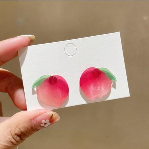 Minar Sweet Pink Gradient Peach Statement Earrings for Women Girl Simulated Pearl Fruit Stud Earrings 2021 Spring Summer Jewelry