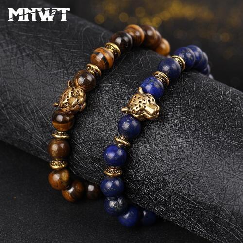 MNWT Trendy Unisex Lava Stone Beads Bracelets & Bangles For Men Women Leopard Shape Vintage Couple Bangle Lady Jewelry Gift