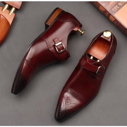 Pointed toe Leather Shoes Men Flat British Style Formal Business Shoes Fall Oxfords Free Shipping
