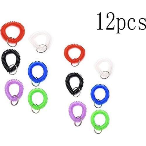 Pack of 12 Assorted Color Stretchable Plastic Bracelet Wrist Coil Wrist Band Key Ring Chain Holder Tag (12PCS-6 Mixed Color)