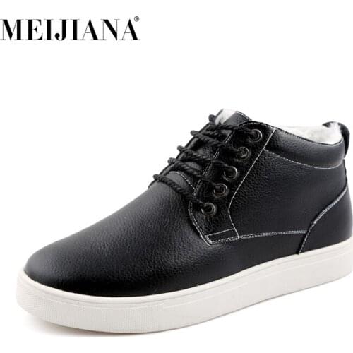 MEIJIANA New Hot Men Shoes Fashion Warm Fur Winter Autumn Leather Footwear For Man New Canvas Casual Shoes Men