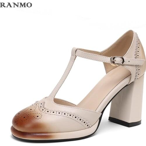 2021 Spring and Summer New Thick Heel Waterproof Platform British Retro Leather Hollow Toe Sandals Womens Shoes High Heels Shoes