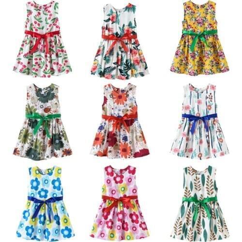 Baby Girls Toddler Infant Floral Print Princess Cute Dress Sundress Kids Dresses for Girls Waist Tie Sleeveless Beach Dress Cool