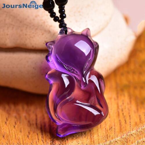 Wholesale Purple Natural Crystal Pendants Meng Fox Pendant Necklace Lucky Women Men Women Fashion Nice Sweater Chain Jewelry