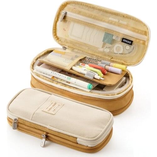 Organizer Pen Box Pencil Case Fold Canvas Stationery Storage Solid Color for Cosmetic Bag Travel Student School Supplies Pouch