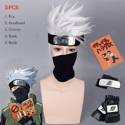 Anime Boruto Role Hatake Kakashi Cosplay Wig Headband PU Gloves Book Sixth Yondaime Heat-resistant Fiber Hair + Free Wig Cap