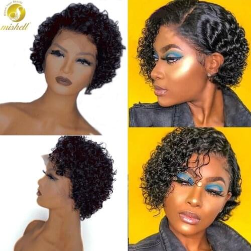 Pixel Cut Bob 13x4x1 Lace Frontal Curly 100% Original Human Hair Remy Short Bouncy Headband Wigs