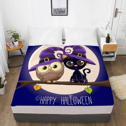 3D halloween Bed Sheets With Elastic Queen/King/Custom,Fitted Sheet for Kids/baby/children,owl Mattress Cover 150/180/160x200cm
