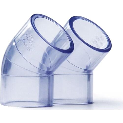 Transparent 45 degree elbow UPVC straight bend water supply pipe fittings Aquarium DIY fish tank accessory 20mm 25mm 32mm 40mm