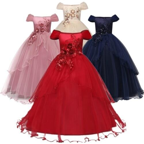 Purple Girls Long Flower Party Ball Gown Prom Dresses For Girl Kids Princess Wedding Teenagers Children First Communion Dress