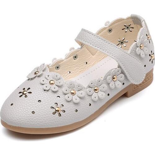 Pink white light blue Childrens leather shoes Girl Princess dancing shoes Children soft-soled flowers teenager Shoes