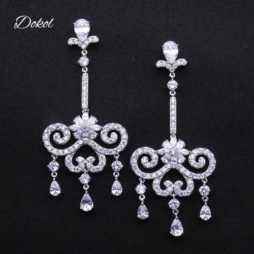 DOKOL Elegant Bridal Chandelier Earrings Clear AAA Cubic Zirconia Earring for Wedding Luxury Silver Color Jewelry DKE0156