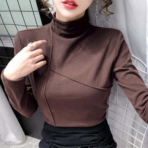 Shintimes 2020 Autumn Turtleneck T Shirt Women Korean Style Womens Clothing Tshirt Female Top Long Sleeve Cotton Tee Shirt Femme