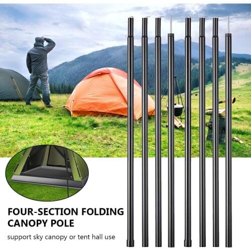 2m / 6.6ft Tent Awning Pole Folding Zinc Plated Iron Tube Canopy Rod For Outdoor Camping Hiking Travel Sunshade Tarp Accessories